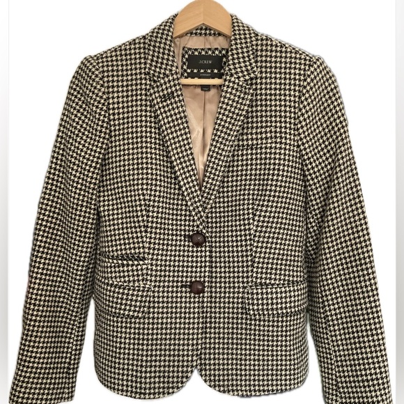 J. Crew Women's Houndstooth Blazer in Black and Cream 100% Wool - Picture 1 of 9